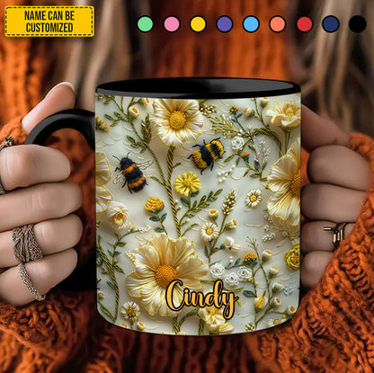 Bee Floral Garden  - Personalized Bee Accent Mug
