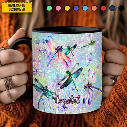 Colorful Dragonflies - Personalized Dragonfly Accent Mug
