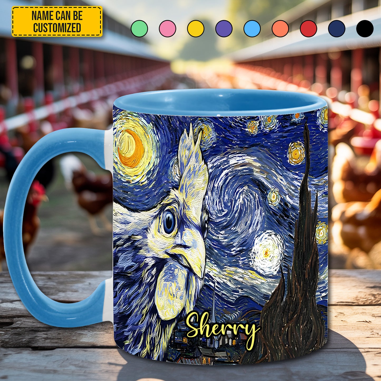 Personalized Starry Night Rooster Accent Mug