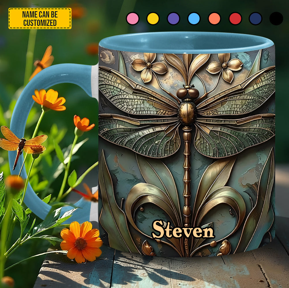 Dragonflies Antique Bloom Accent Mug - Personalized Accent Mug