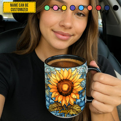 Stained Glass Sunflower - Personalized Sunflower Accent Mug