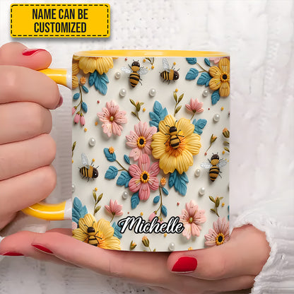 Personalized Bee & Bloom Accent Mug