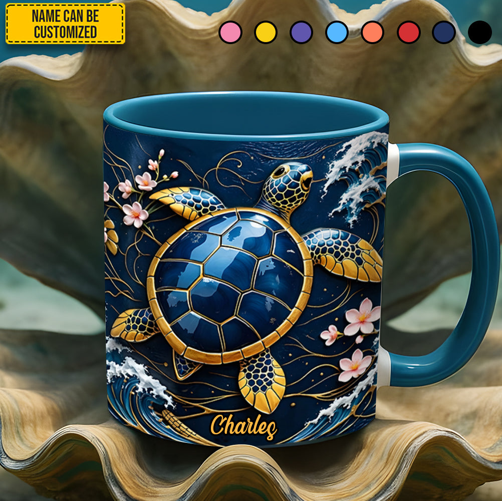 Personalized Blue Sea Turtle Accent Mug