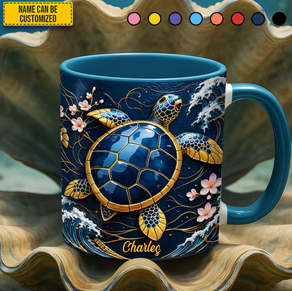Personalized Blue Sea Turtle Accent Mug