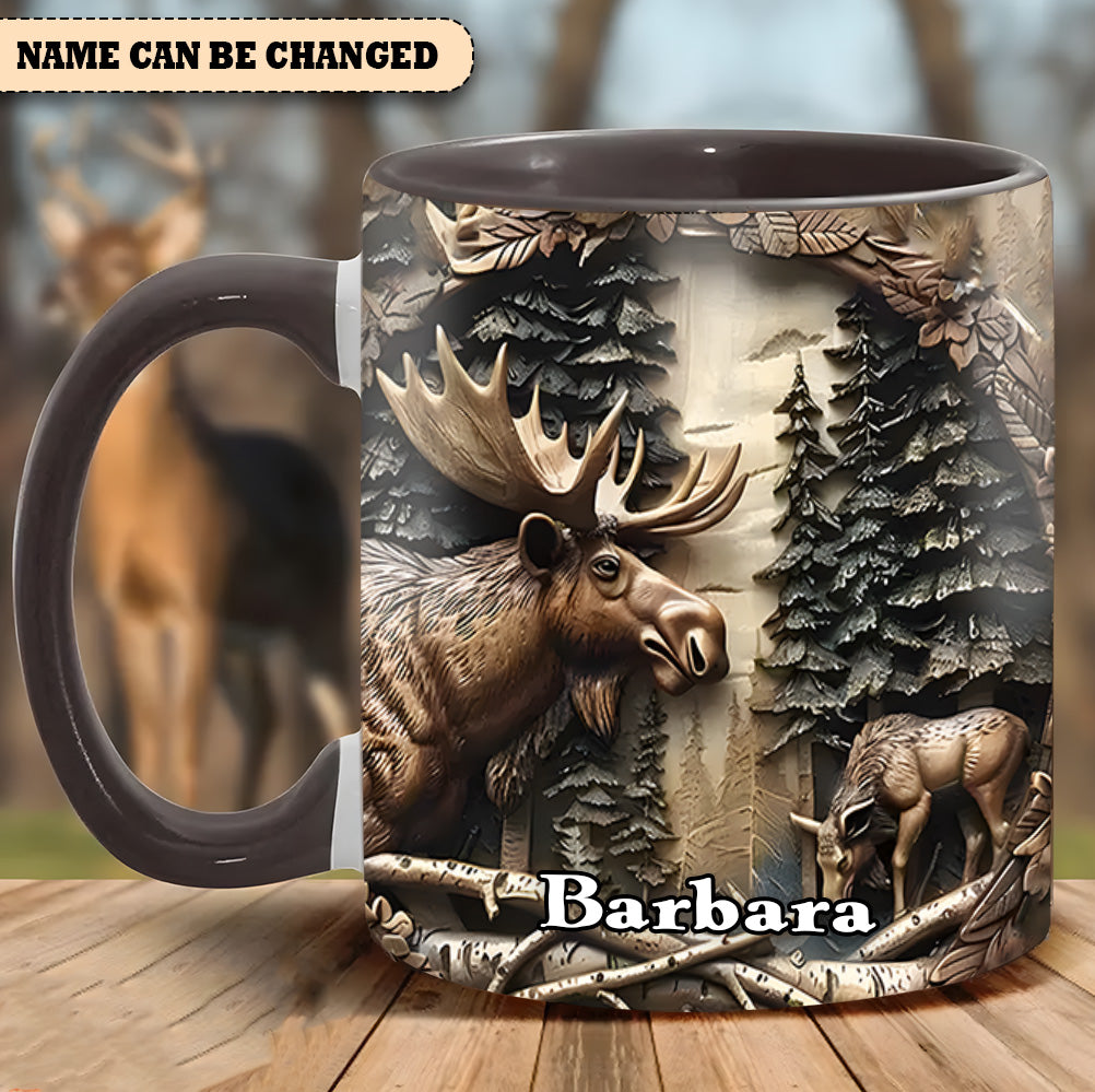 Vintage Moose Wreath Personalized Accent Mug – Rustic Gift for Mother’s Day & Nature Lovers