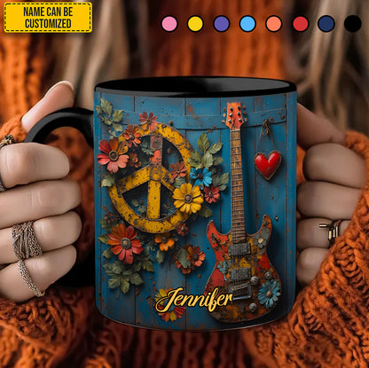 Personalized Hippie Guitar Floral Accent Mug