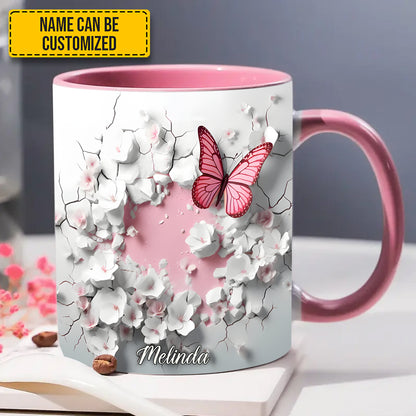 Butterfly With Flowers In Wrap Hole - Personalized Butterfly Accent Mug