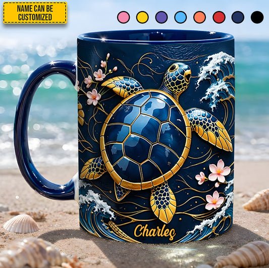 Personalized Blue Sea Turtle Accent Mug