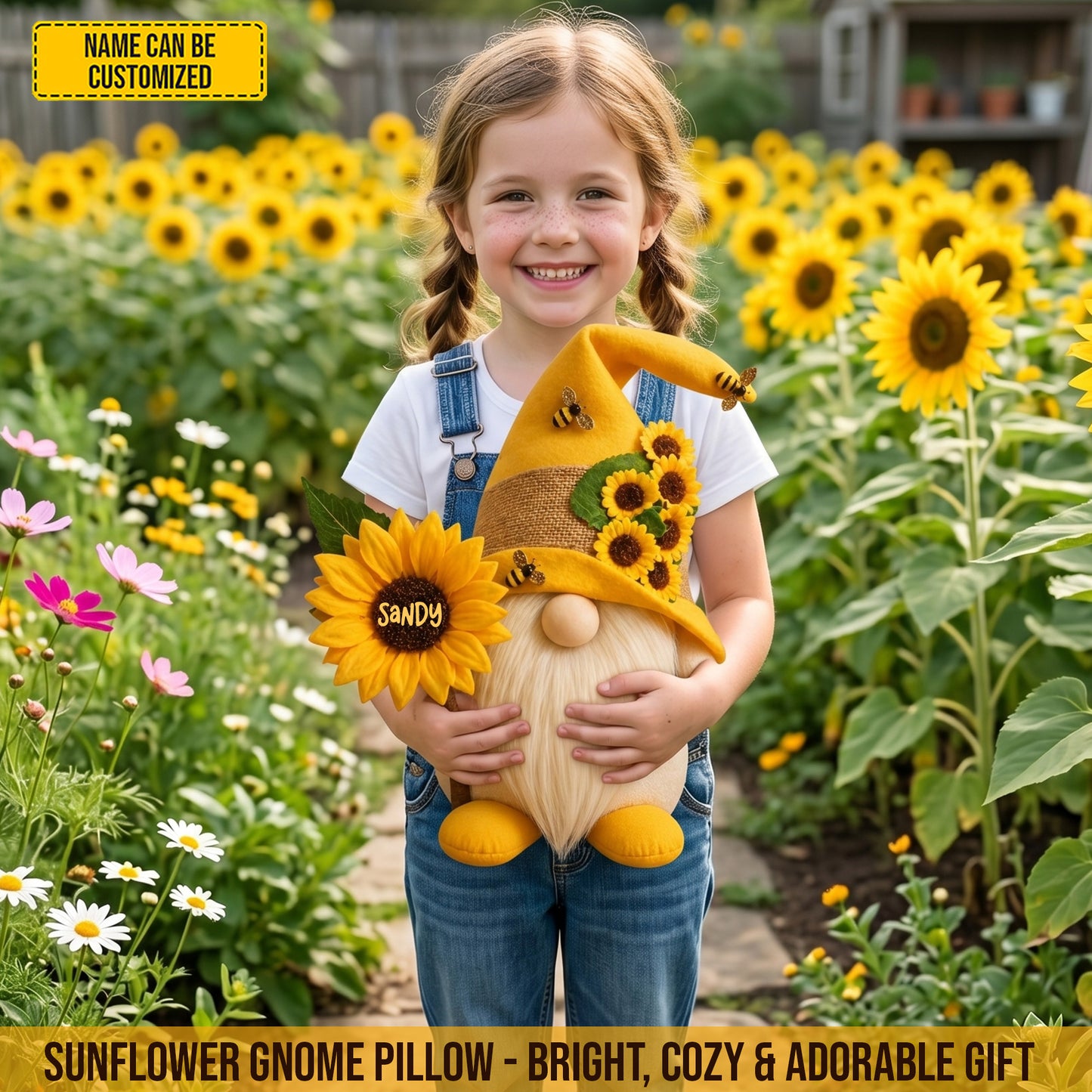 Personalized Sunflower Gnome Custom Shaped Pillow