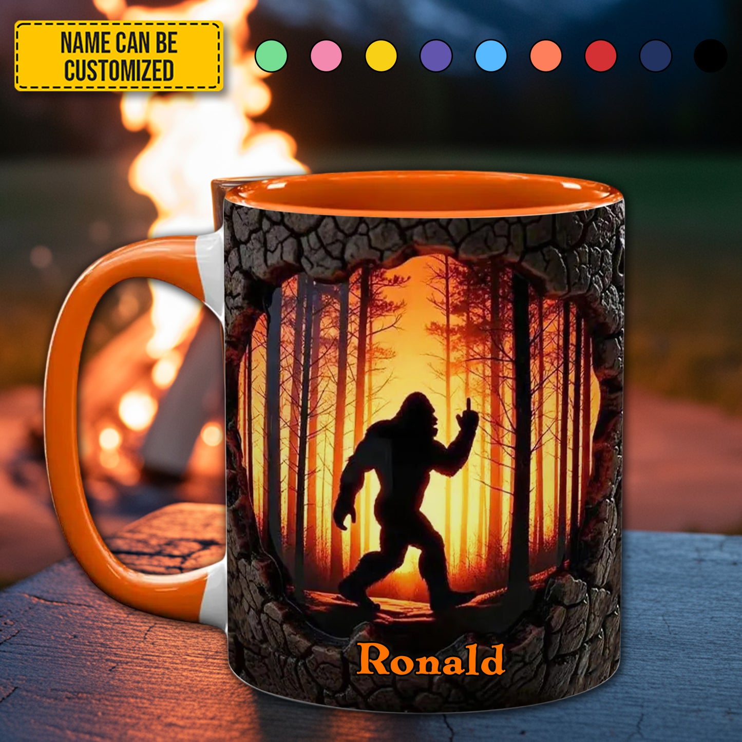 Funny Bigfoot Forest Fire Personalized Accent Mug