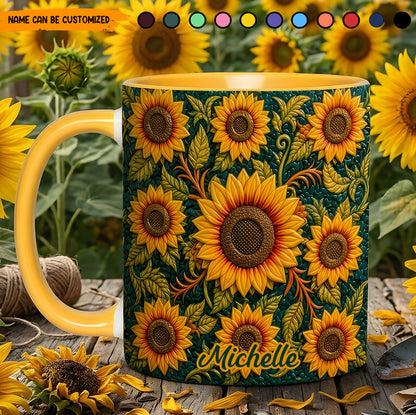 Personalized Sunflower Pattern Accent Mug