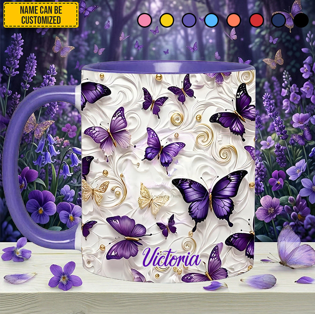 Lavender Butterfly Accent Mug - Personalized Accent Mug
