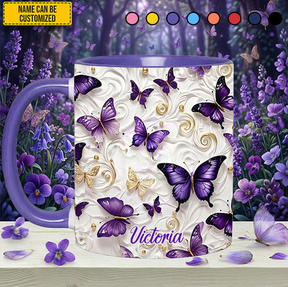 Lavender Butterfly Accent Mug - Personalized Accent Mug