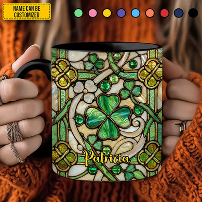 Personalized St Patrick Day Shamrock Accent Mug