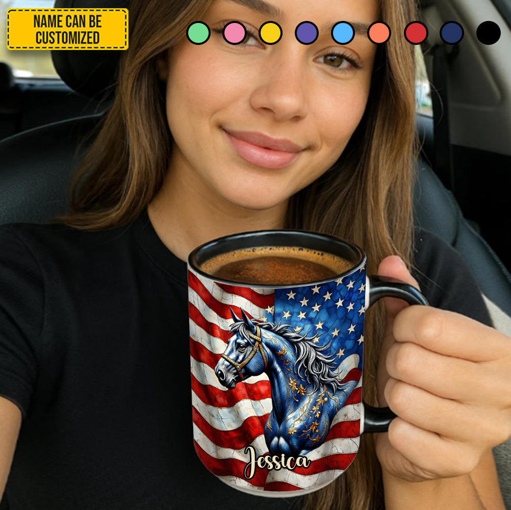 Personalized Patriotic Horse Accent Mug