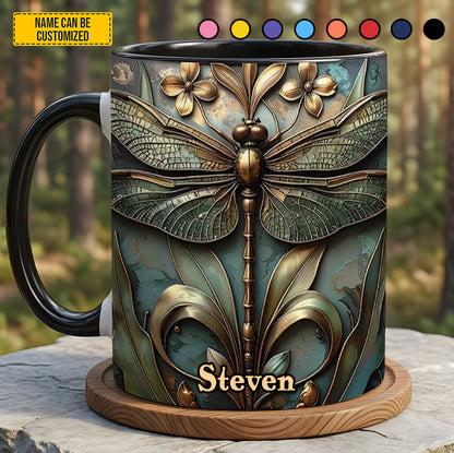 Dragonflies Antique Bloom Accent Mug - Personalized Accent Mug