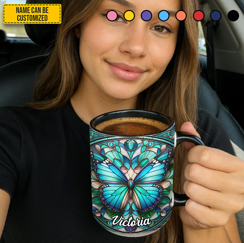 Stained Glass Butterfly - Personalized Butterfly Accent Mug