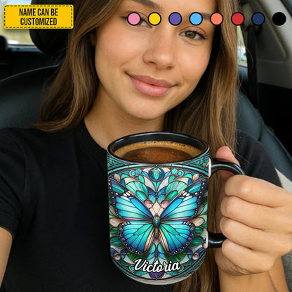Stained Glass Butterfly - Personalized Butterfly Accent Mug