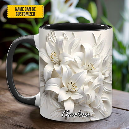 White Lilies Flowers - Personalized Flower Accent Mug