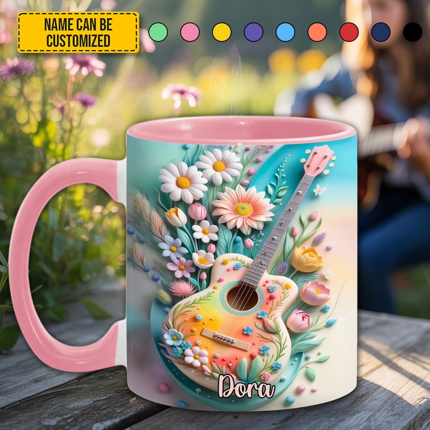 Guitar Floral - Personalized Guitar Accent Mug