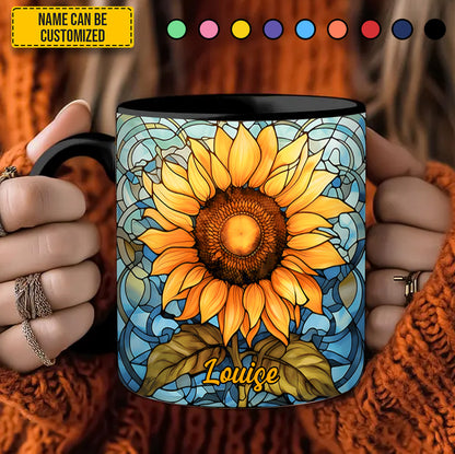 Stained Glass Sunflower - Personalized Sunflower Accent Mug