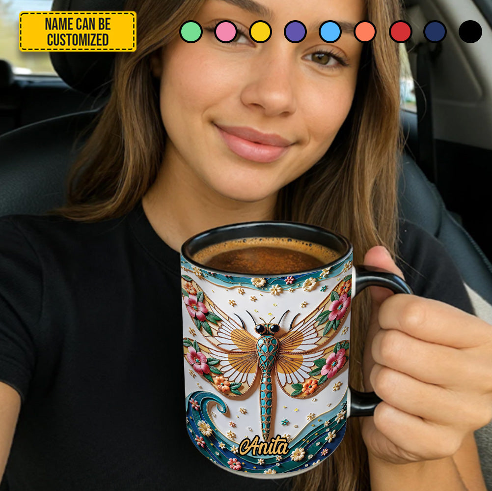 Dragonfly Floral - Personalized Dragonfly Accent Mug