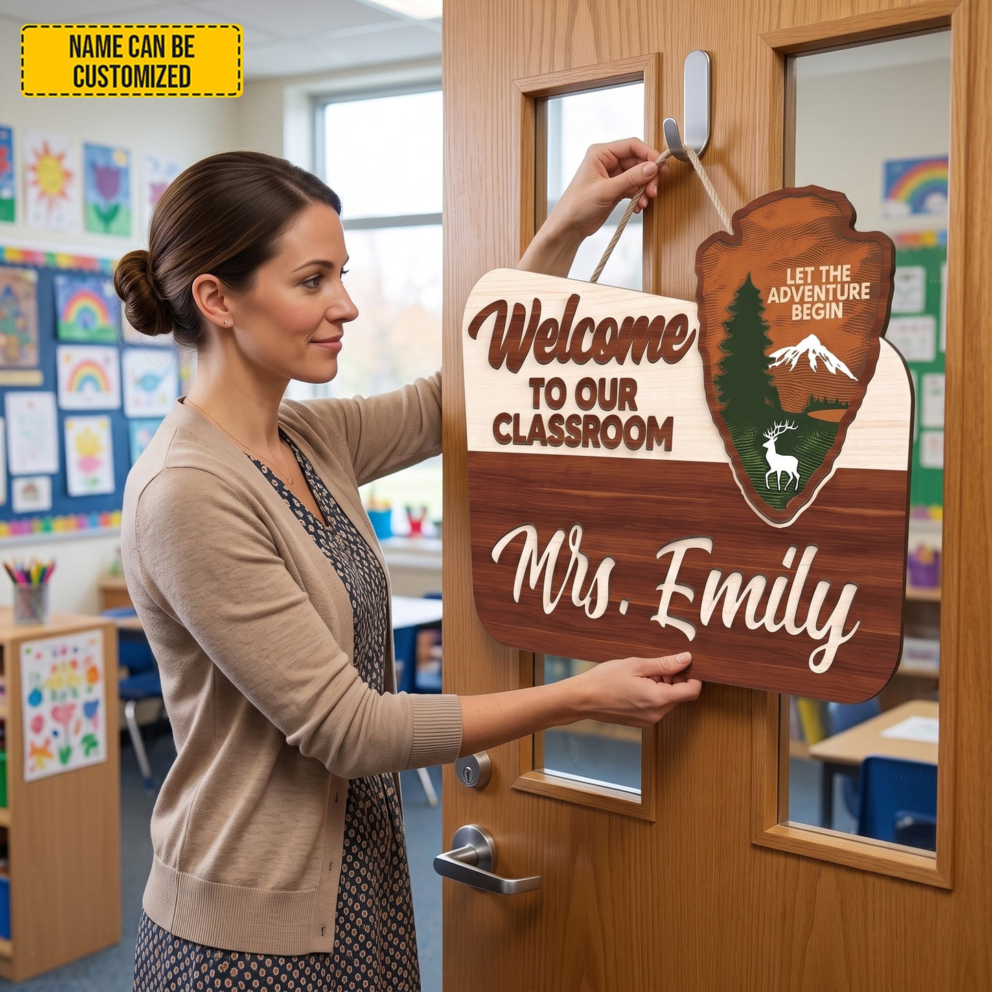 Personalized Teacher Name Sign for Classroom Door - National Park Style Wooden Sign