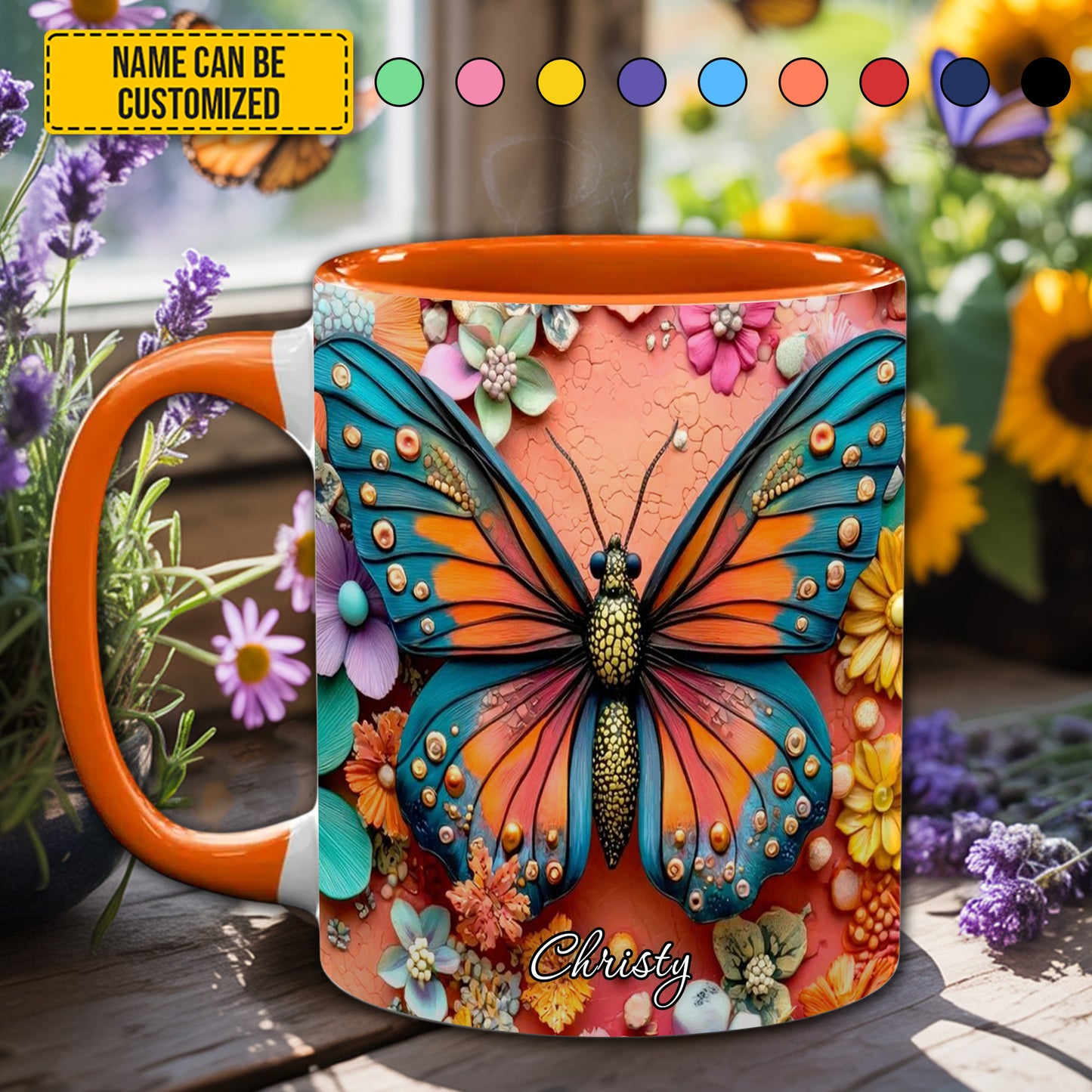 Colorful Butterfly - Personalized Butterfly Accent Mug