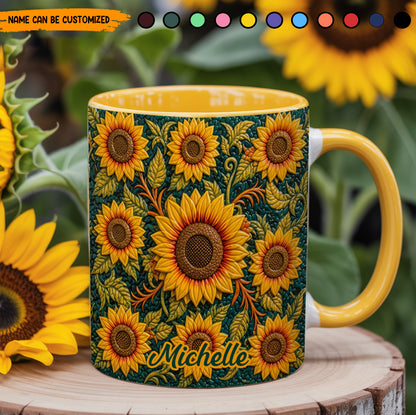 Personalized Sunflower Pattern Accent Mug