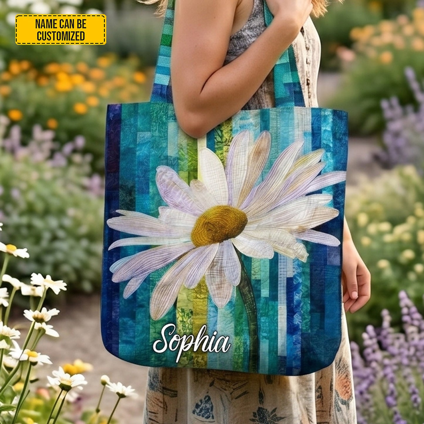 Personalized Daisy Pattern Tote Bag