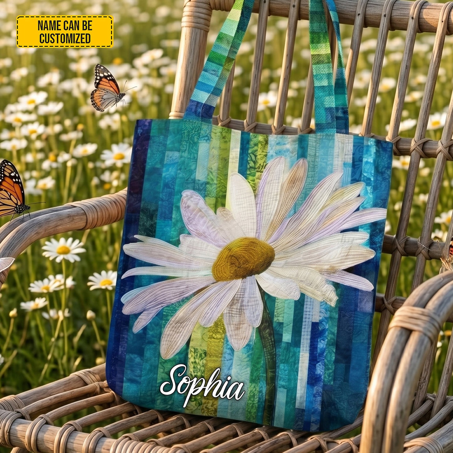 Personalized Daisy Pattern Tote Bag