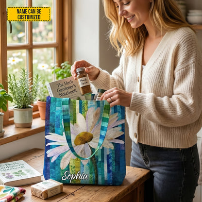 Personalized Daisy Pattern Tote Bag