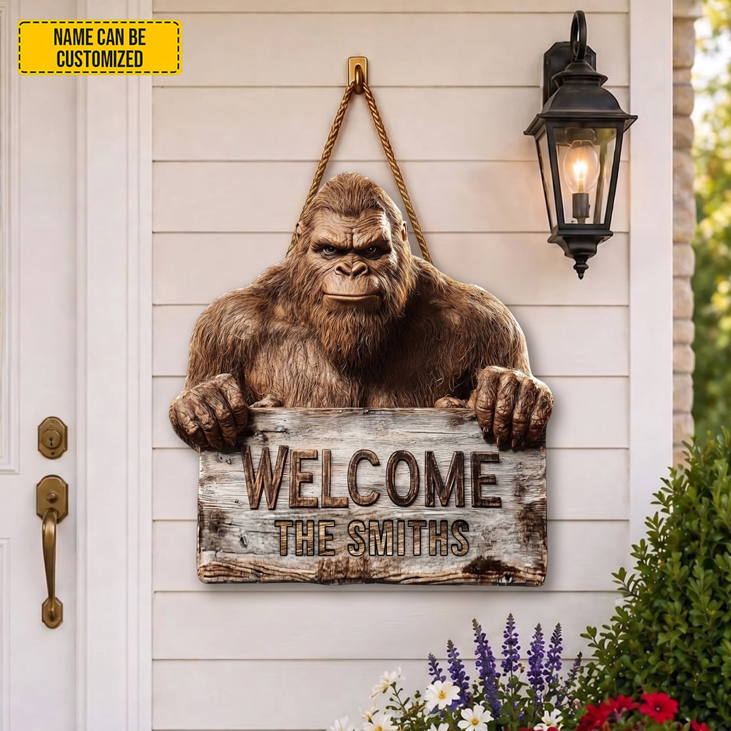 Bigfoot Welcome Rustic Shaped Wood Sign - Personalized Gift For Outdoor Lovers
