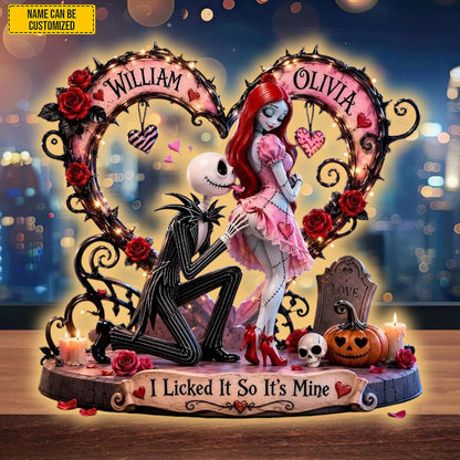 Personalized Gothic Couple LED Light Box, Custom Skeleton Love Night Light, Romantic Halloween Gift for Couples