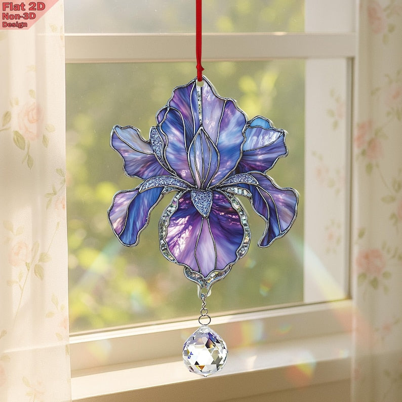 Purple Iris Flower Window Hanging