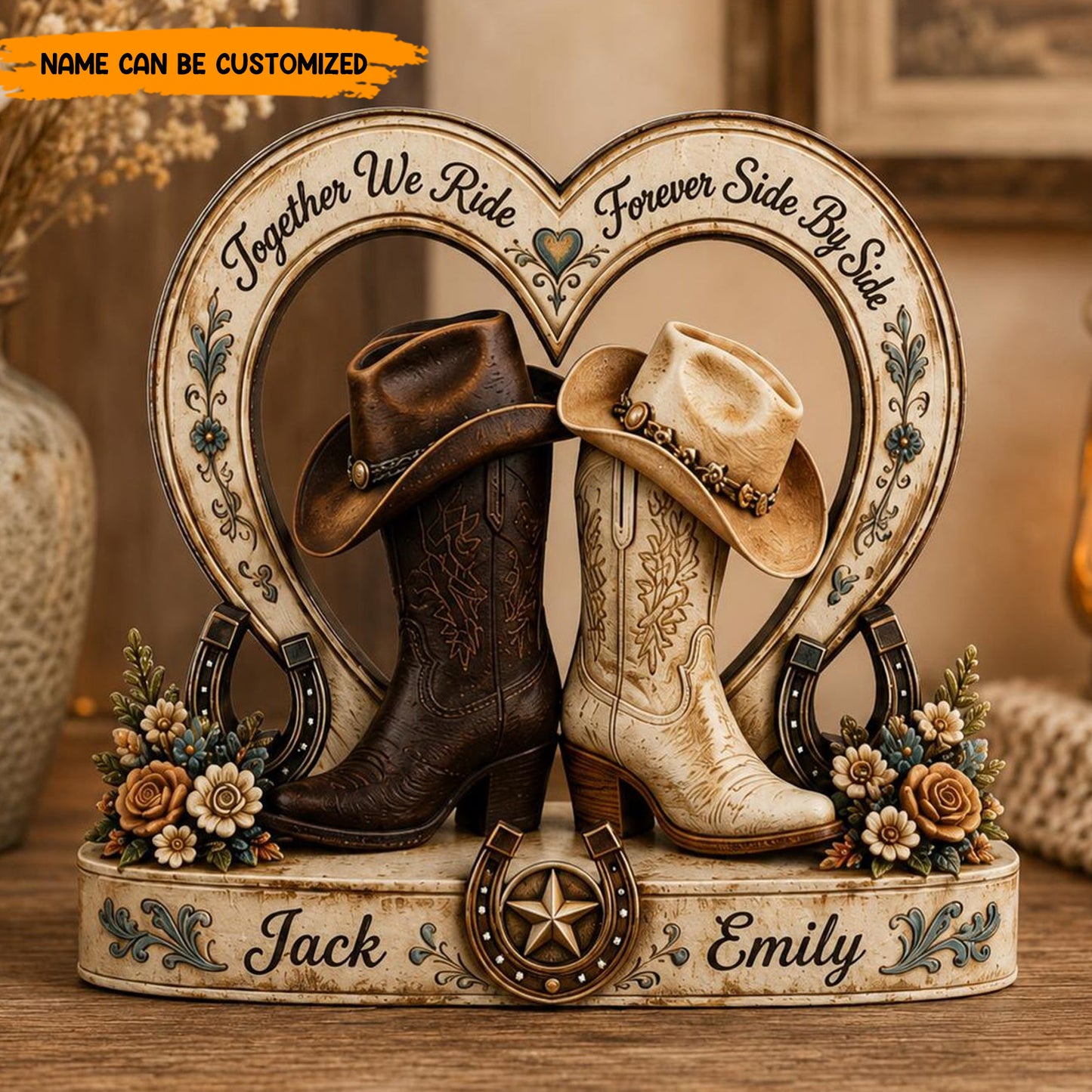 Personalized Cowboy Couple Wooden Block Sign – Anniversary & Wedding Gift for Western Couple