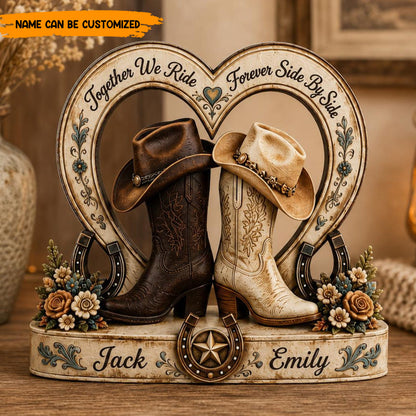 Personalized Cowboy Couple Wooden Block Sign – Anniversary & Wedding Gift for Western Couple