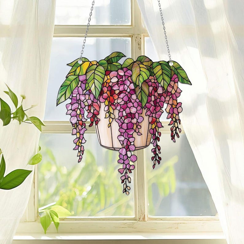 Wisteria Flower Basket Acrylic Window Hanging