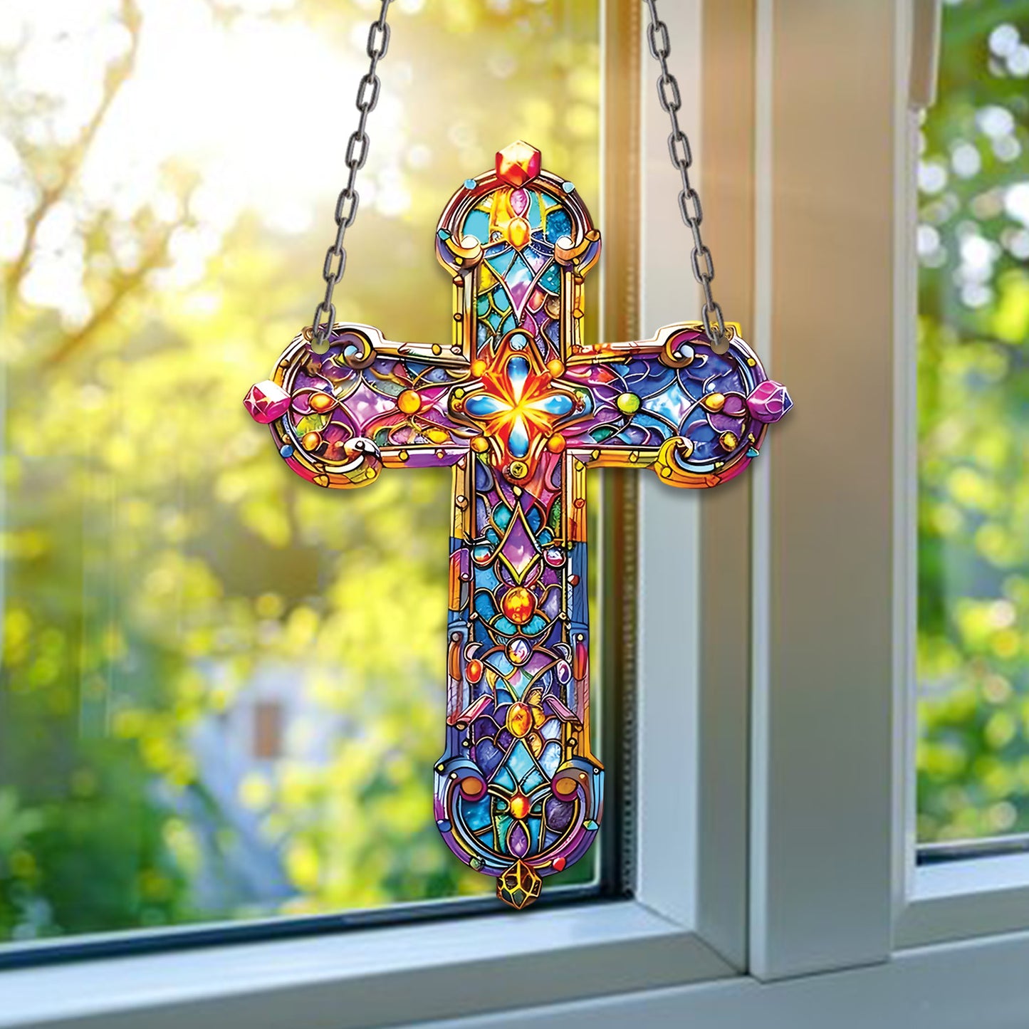 Radiant Cross Acrylic Window Hanging