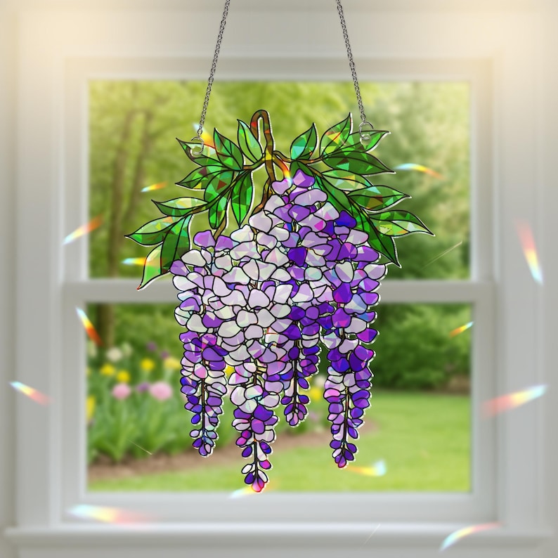 Wisteria Branch Bouquet Holographic Acrylic Window Hanging