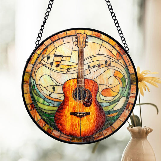 Guitar Stained Glass Suncatcher, Music Lover Window Hanging