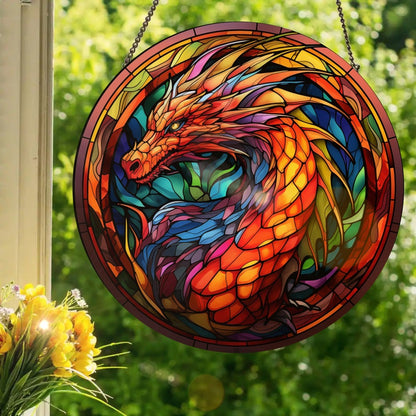 Rainbow Dragon Stained Glass Suncatcher