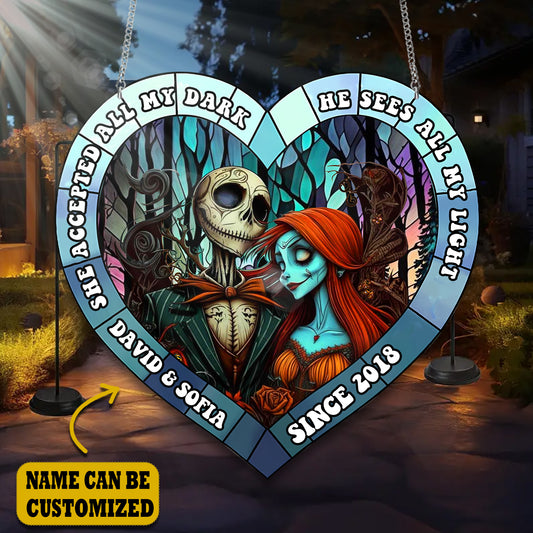 Cute Skull Couple Acrylic Window, Couple Acrylic Window Hanging