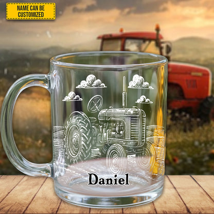 Personalized Tractor On The Field Glass Mug