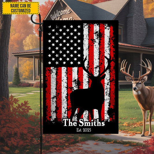 Patriotic Deer – Personalized Family Garden Flag, House Flag