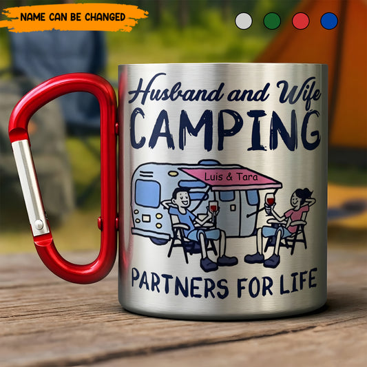 Husband and Wife Camping Partner For Life - Personalized Camping Carabiner Mug
