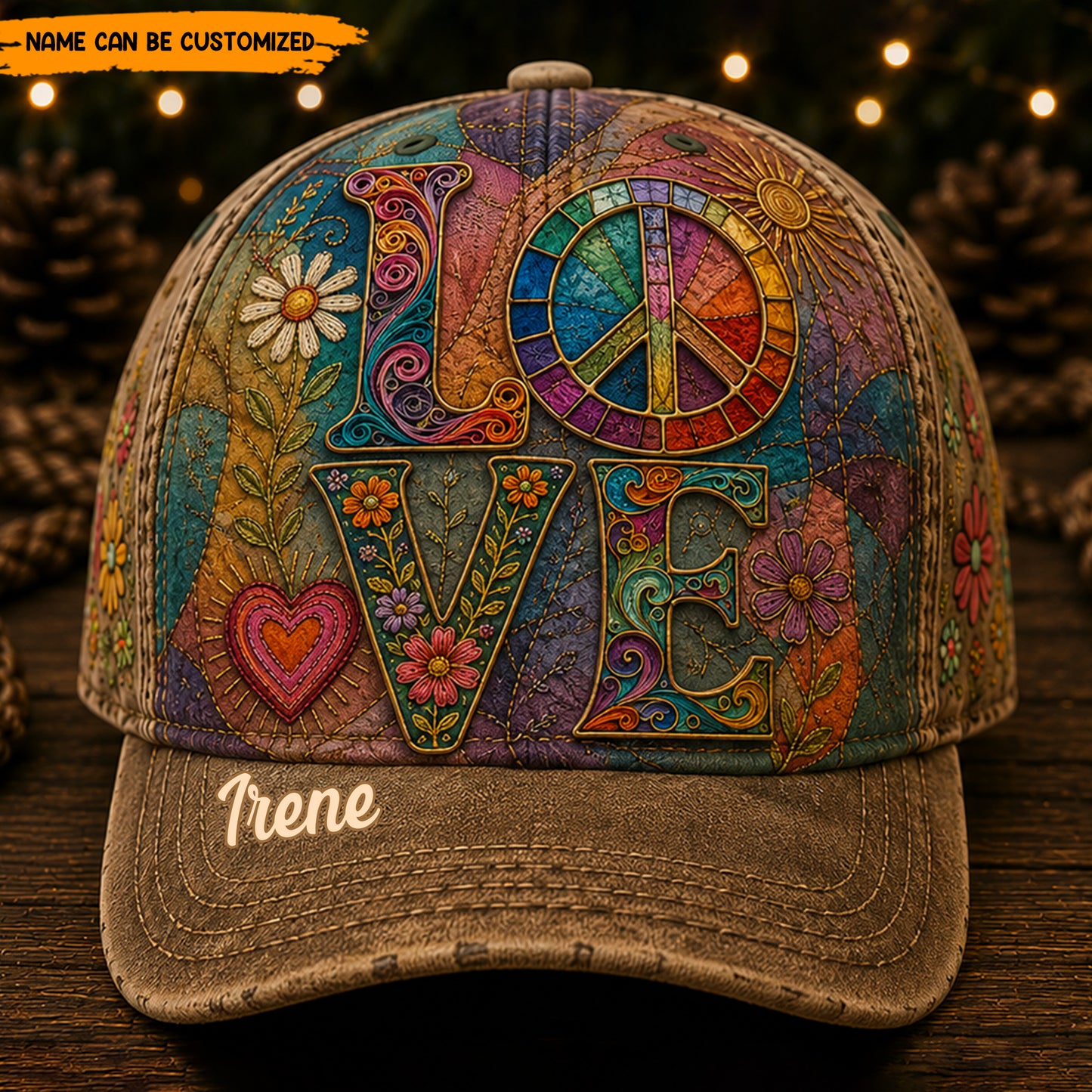 Personalized Love & Peace Hippie Classic Cap