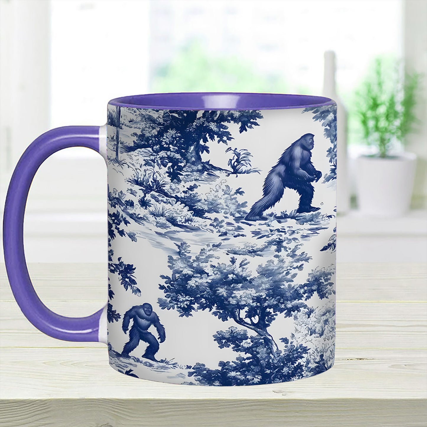 Bigfoot Sasquatch Print Forest Toile Funny Accent Mug