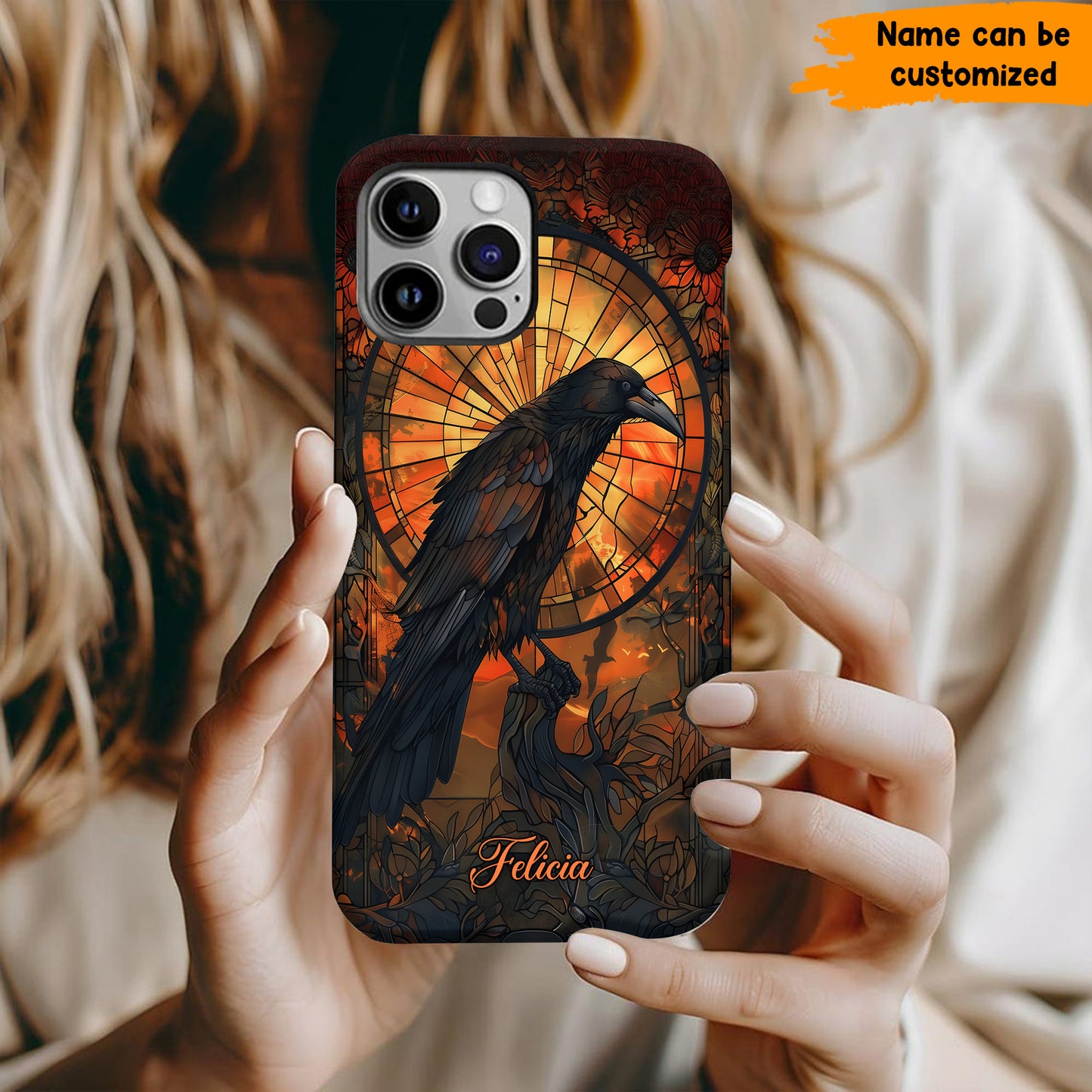 Raven Halloween Stained Glass - Personalized Phone Case