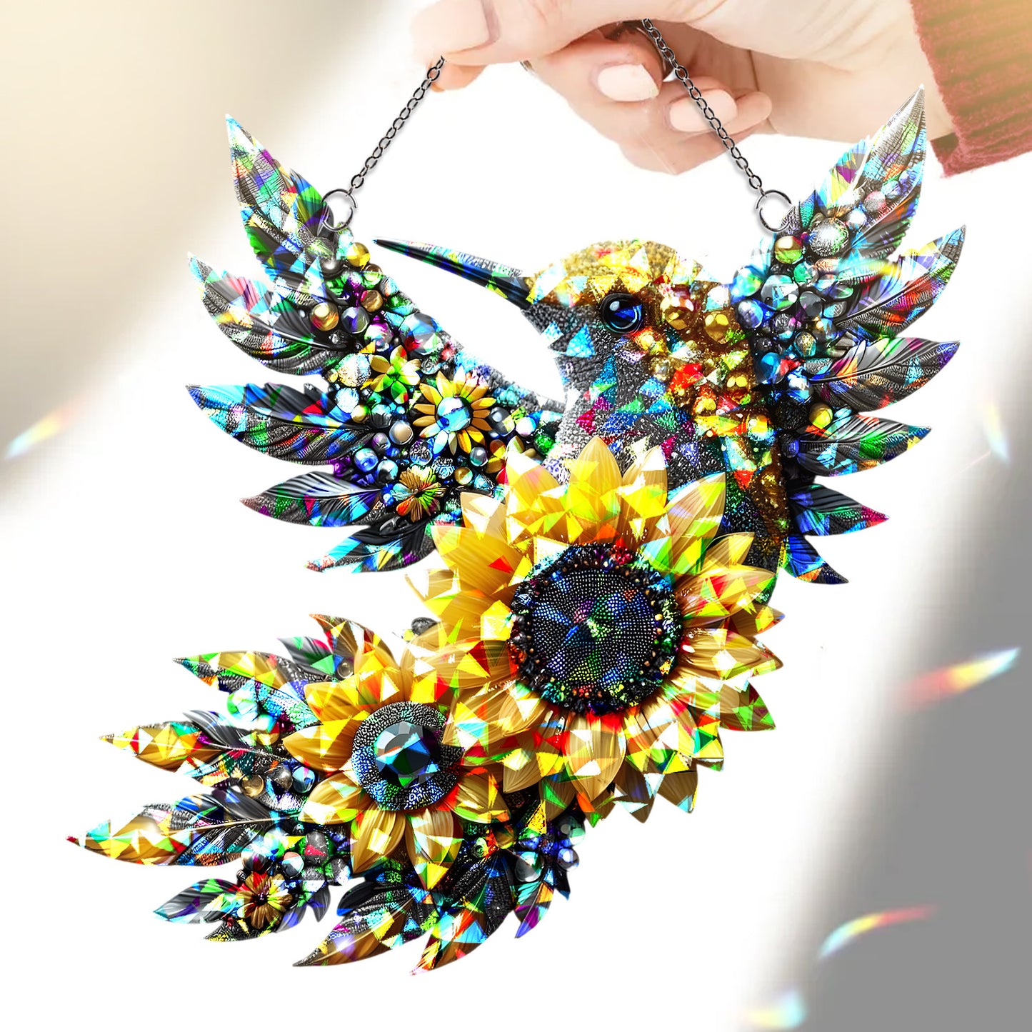 Hummingbird & Sunflower Hologram Suncatcher